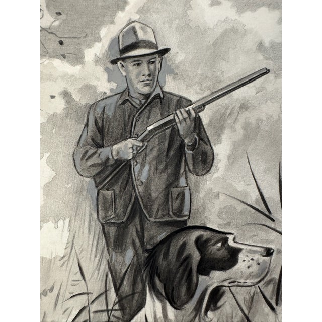 Original graphite pencil drawing by American artist and illustrator Theodore E. Schrock (1879–1952), depicting a hunter...