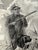 Original graphite pencil drawing by American artist and illustrator Theodore E. Schrock (1879–1952), depicting a hunter...