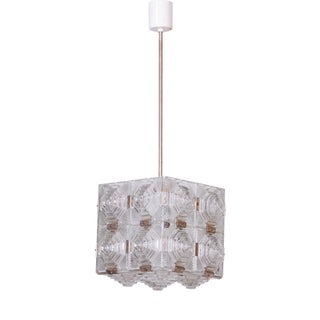 Mid-Century Chandelier in Chrome and Glass by Kamenický Šenov, Czech, 1960s For Sale
