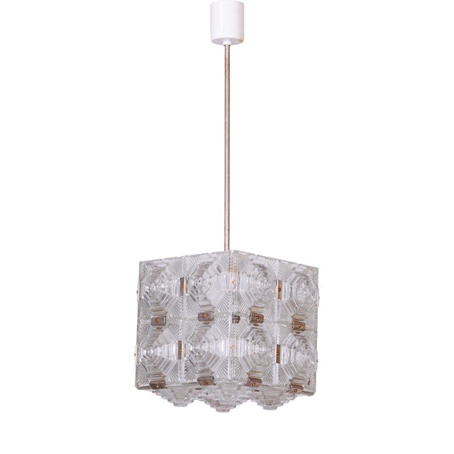Mid-Century Chandelier in Chrome and Glass by Kamenický Šenov, Czech, 1960s For Sale