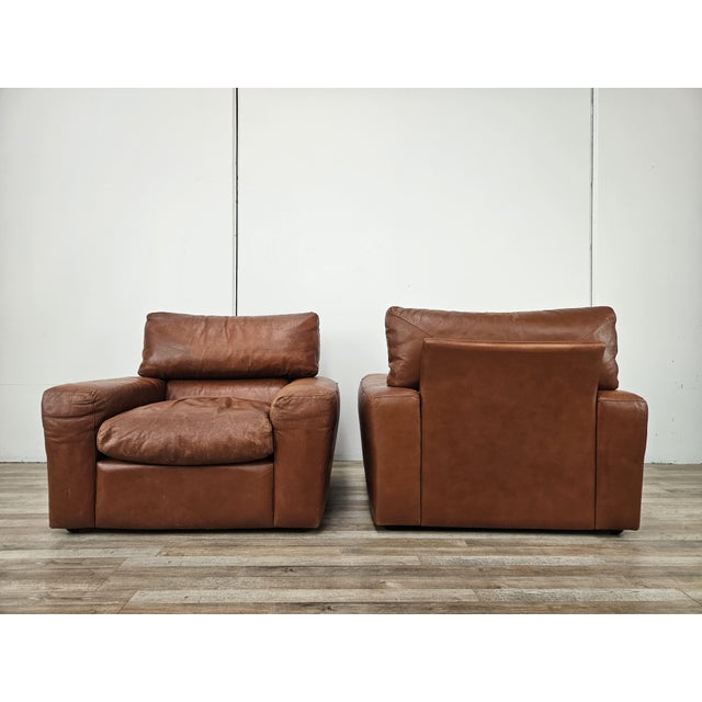 Mid-Century Modern Osaka Brown Leather Armchairs by Moroso, 1980, Set of 2 For Sale - Image 3 of 18