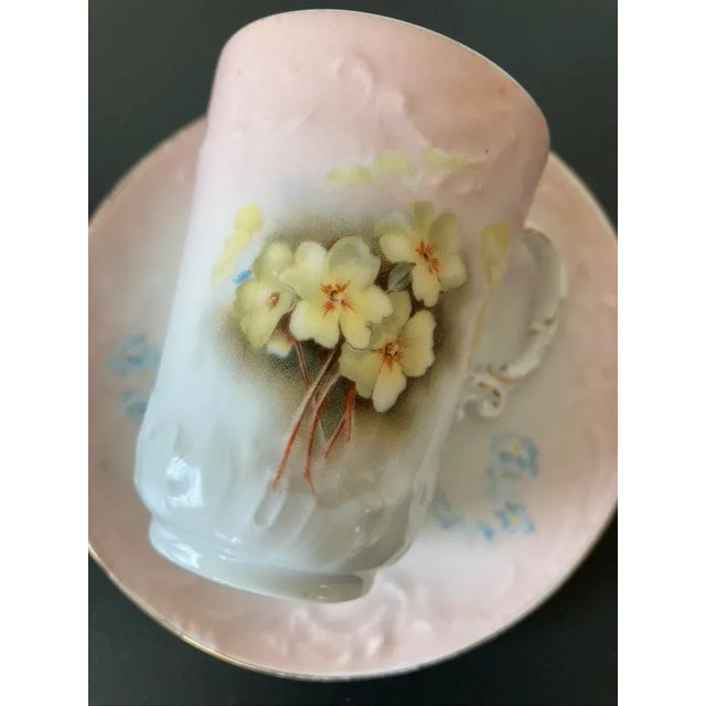 Light Pink Antique Austrian Belle Epoque Pink Floral Porcelain Coffee Espresso Tea Cup and Saucer by Carlsbad, Circa 19th Century For Sale - Image 8 of 12