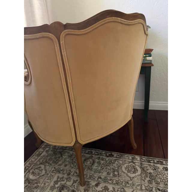 Vintage French Louis XV Style Wingback Bergère Chair — Carved Wood Frame, Hand-Tied Springs For Sale - Image 10 of 12