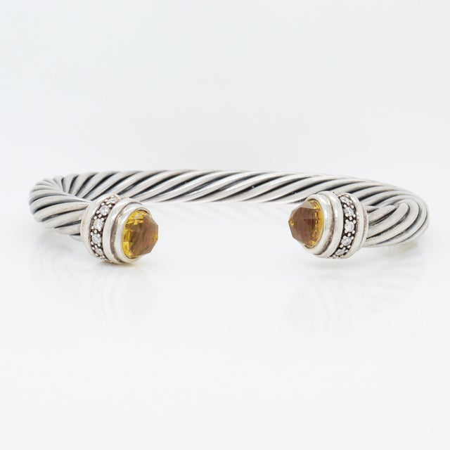 David Yurman 7mm Sterling Silver, Citrine, & Diamond Classic Cable Bracelet For Sale - Image 9 of 15