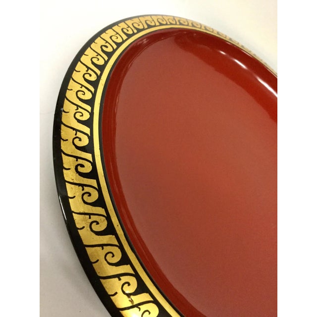 Gold 1970s Art Deco Cinnabar Lacquer Ware Plate With Gold Trim For Sale - Image 8 of 12