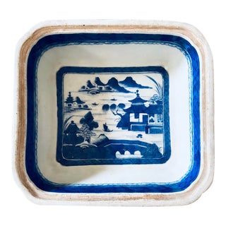 Antique Chinese Blue & White Export Porcelain Serving Dish | Pagoda Landscape 19th Century For Sale