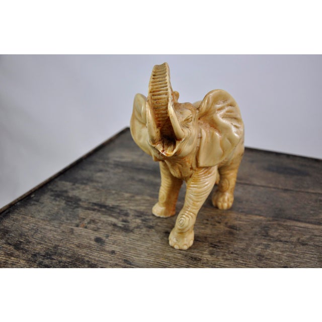 Vintage 1960's Hand Carved Ivory Colored Resin African Elephant Statue