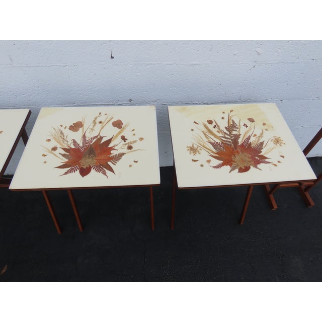 Scheibe Mid Century Folding Wooden Tv Trays Floral Top 4pc Set With Stand 6896 For Sale - Image 13 of 18