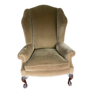 George Smith Chippendale Style Velvet Wing Chair For Sale