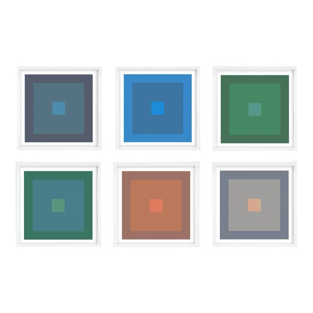 Modern Colorful Geometric Prints - Set of 6 Framed in White 12" X 12" For Sale