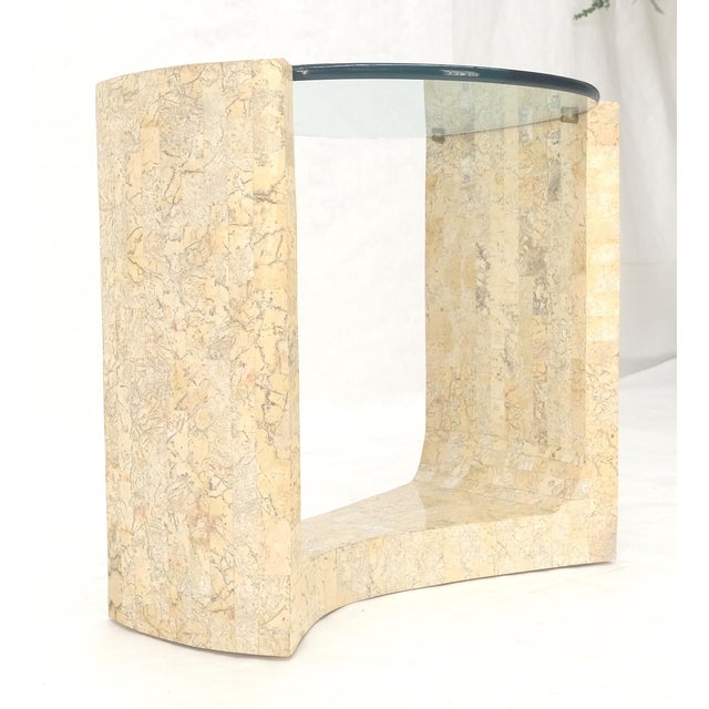 Kidney Organic Shape Thick Glass Top Tessellated Base Side End Lamp Table Stand For Sale - Image 14 of 14