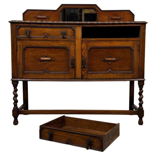 Antique English Edwardian Golden Oak Sideboard For Sale - Image 3 of 13