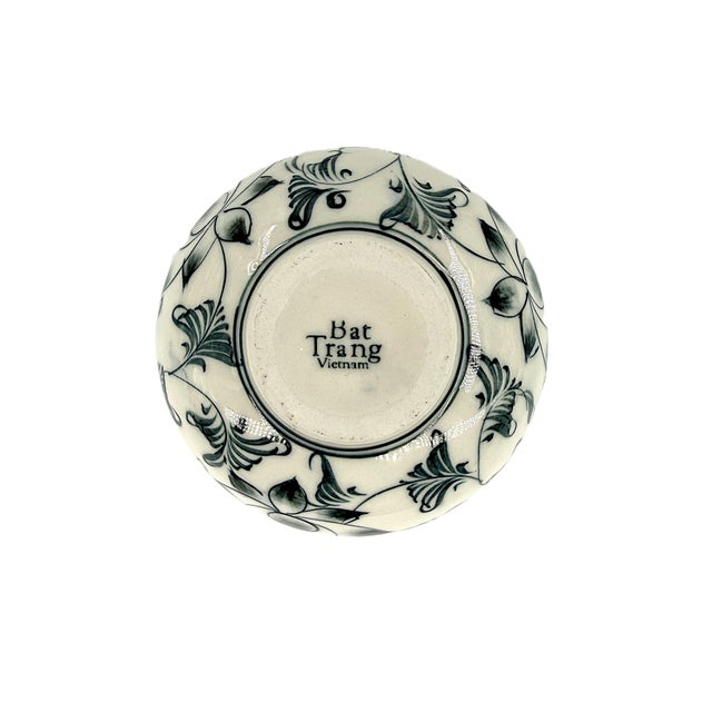 Blue Set of 6 Bat Trang Vietnamese Ceramic Bowls Hand Painted in Blue Floral & Geometric Patterns For Sale - Image 8 of 18