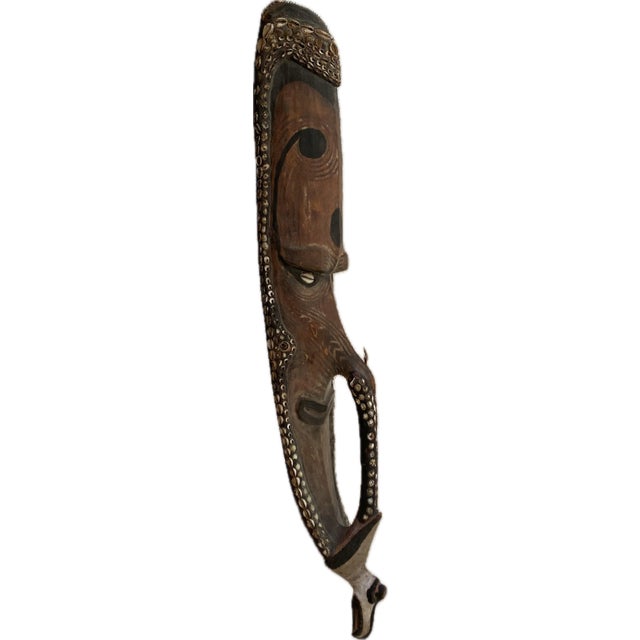 Mid 20th Century Vintage Sepik River Papua New Guinea Shell Mask With Cowries and Pig Tusk For Sale - Image 5 of 5