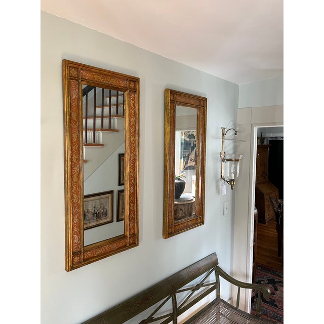 Terra Cotta Late 20th Century Pair of French Painted and Gold Leaf Mirrors For Sale - Image 8 of 8