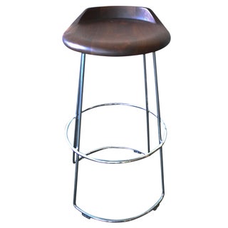 McGuire Swivel Bar Stool With Satin Walnut Seat For Sale