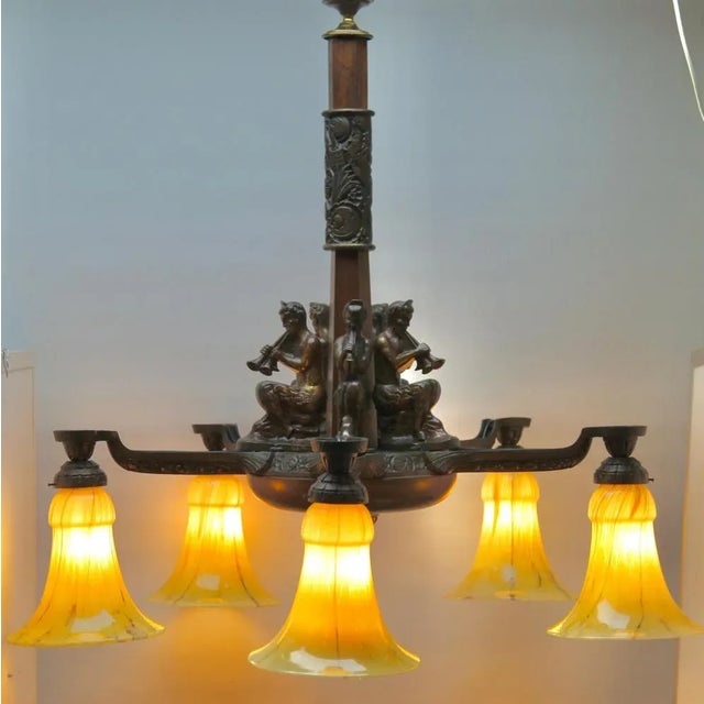 Large Art Deco Cast Bronze Chandelier For Sale - Image 13 of 17