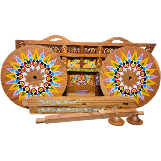 Yellow Vintage Hand-Painted Costa Rican Sarchí Oxcart Bar Cart For Sale - Image 8 of 10
