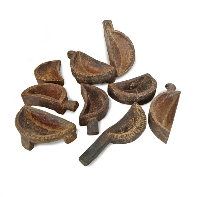 Vintage old wood moon grain dish scoop spoon from north India. Each hand carved dish is unique and varies in size. Each...