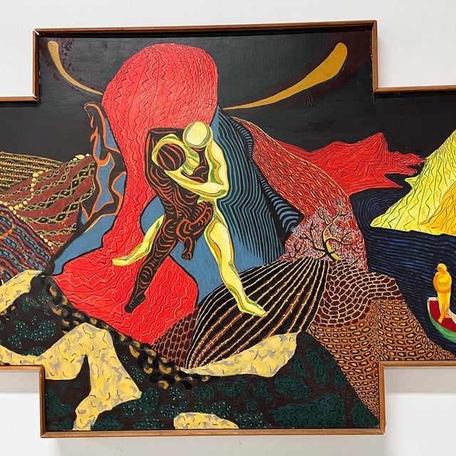 C. 1960s Psychedelic Twelve Foot Lonng Diptych Abstract Shaped Canvas Painting For Sale - Image 4 of 11