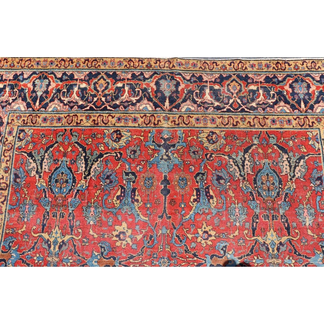 Tribal Antique Tabriz Rug With All Over Design in Rust Red, Blue's, Yellow, and L. Blue 9'7 X 13'3 For Sale - Image 3 of 12