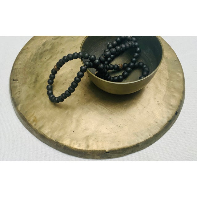 Antique Chinese Buddhist Singing Bowl With Gong and Prayer Beads - Set of 3 For Sale - Image 9 of 12