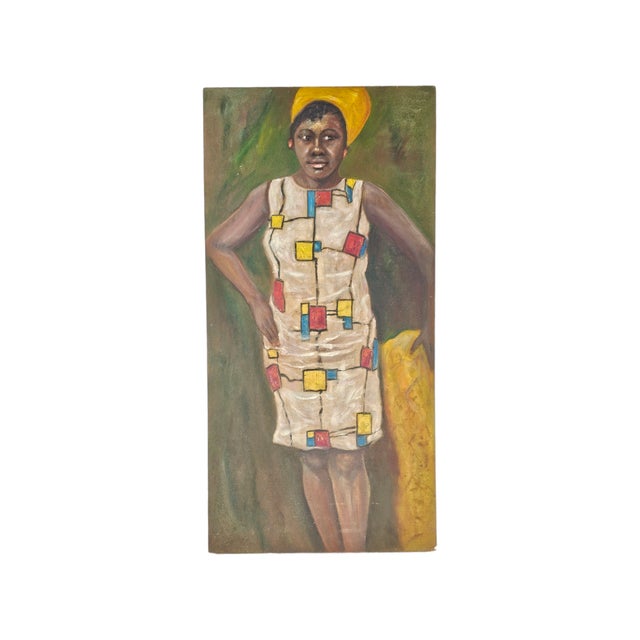 Mid-Century Modern Black Woman in White Dress African American Art Painting 48" For Sale - Image 3 of 12