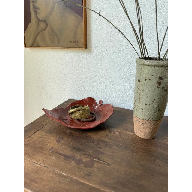 Ceramic Red Leaf Ceramic Dish, 1960s For Sale - Image 7 of 18