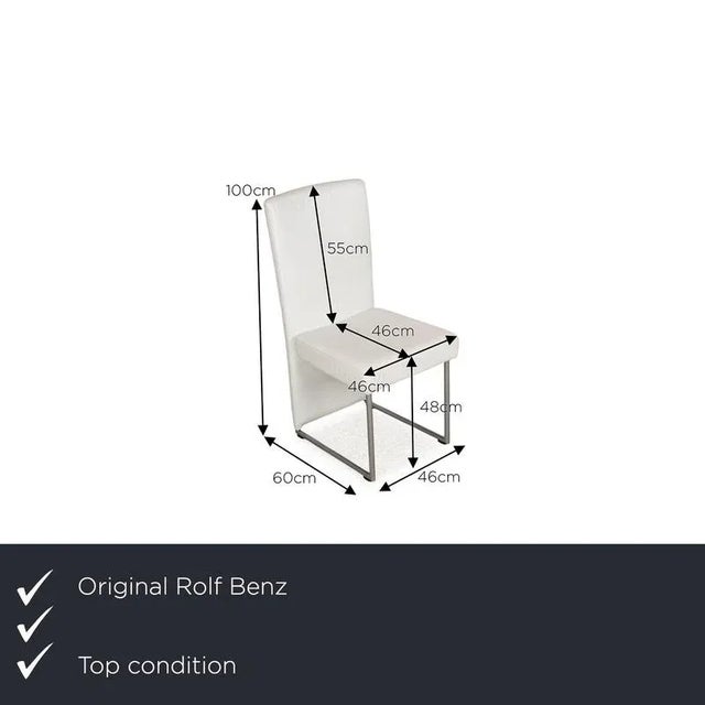 The 7400 chair set by Rolf Benz is covered in white genuine leather and stands on narrow metal feet. The cantilever chair...