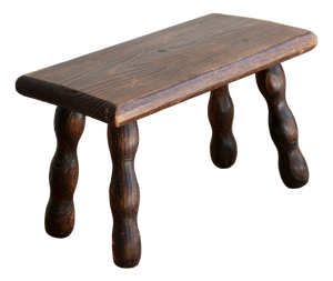 Vintage Rectangular Stool in Dark Wood with Turned Legs, 1970s