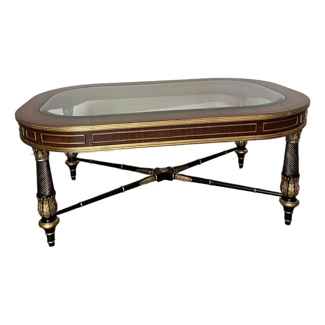 E J Victor Mahogany and Ebony Glass Cocktail Table For Sale