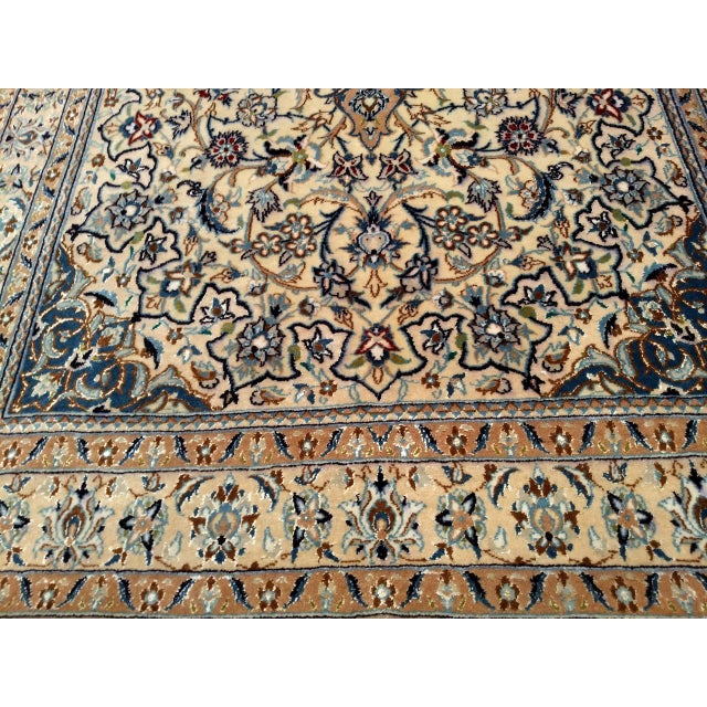 Vintage Persian Nain Area Rug, Hand-Knotted Wool & Silk, Floral Pattern, 4x7, Ivory & Blue For Sale - Image 17 of 17