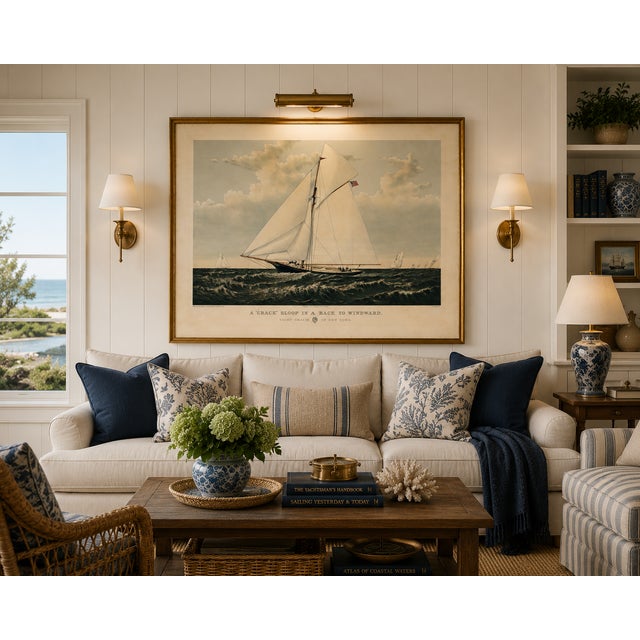 Yacht Gracie of New York, Vintage Art Print Reproduction, 36" X 24" For Sale In Buffalo - Image 6 of 11