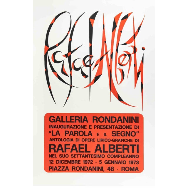 Vintage offset and lithograph print realized by Raphael Alberti in occasion of his exhibition at Galleria Rondanini, Rome,...