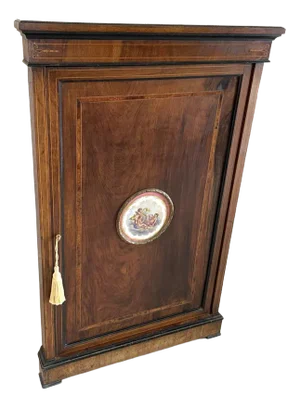 Antique Victorian Corner Cabinet with Inlaid Walnut