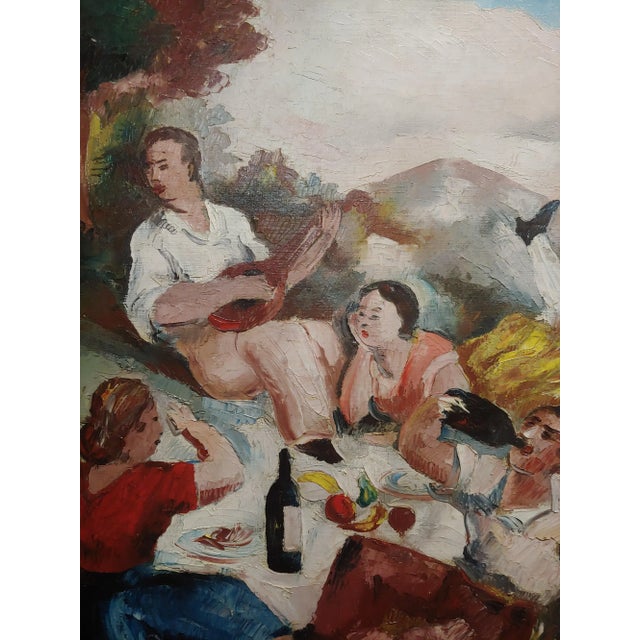 Jean François -Drinking Wine and Singing Outdoor -1930s Oil Painting For Sale - Image 4 of 10