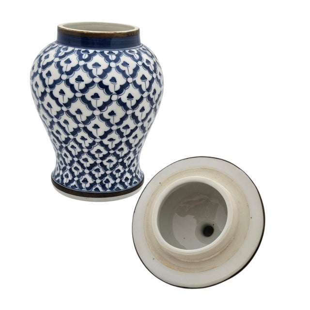 Maitland - Smith Blue White Ginger Jar Attributed Maitland Smith Handpainted 8.75" For Sale - Image 4 of 13