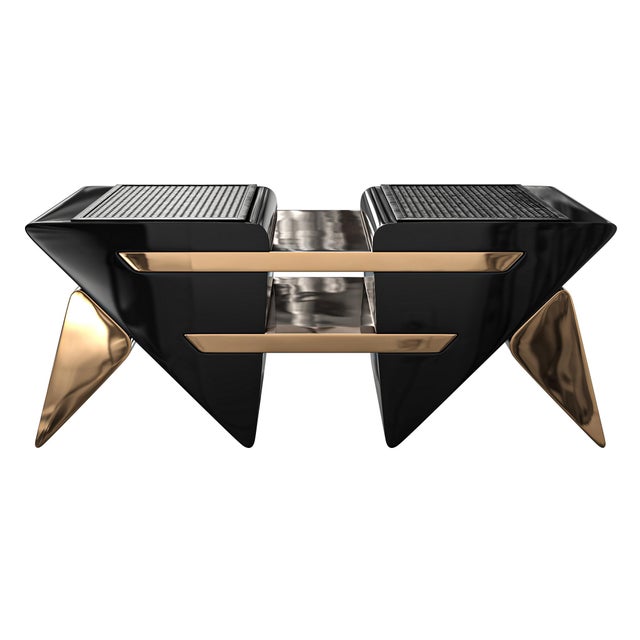 "L'amore Dell'anima" Coffee Table With Bronze and Woven Leather For Sale - Image 4 of 7
