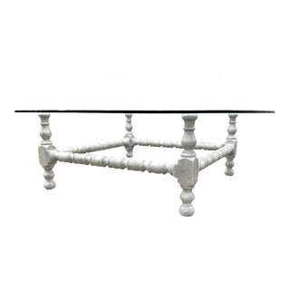 Vintage Glass Top Farmhouse Chic Turned Wood Coffee Table For Sale