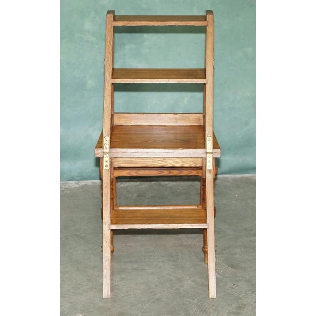 Antique English Arts & Crafts Metamorphic Library Steps in Tiger Oak, 1880 For Sale - Image 14 of 18