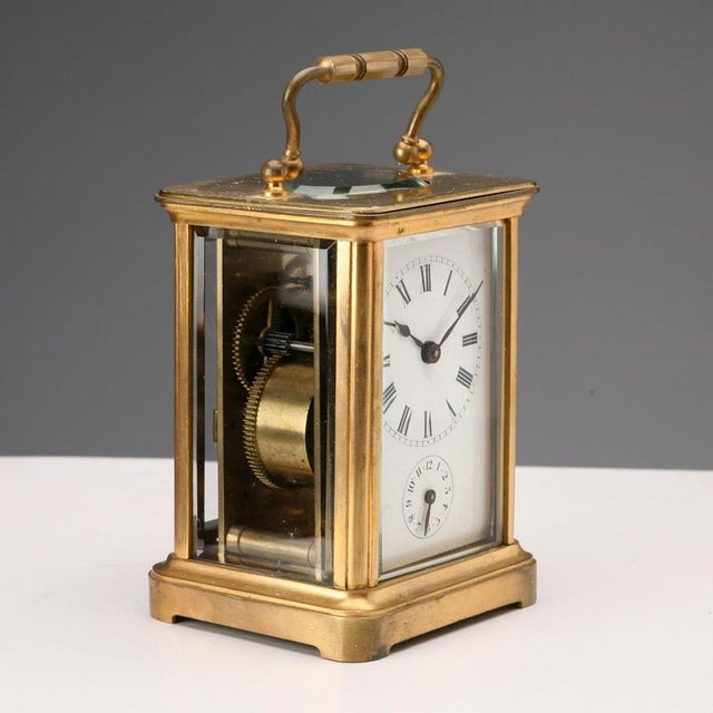 Vintage Bronze and Beveled Glass Travel Clock For Sale - Image 4 of 7