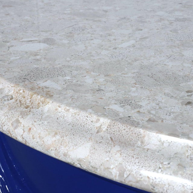 1990s Draped and Tasseled Yves Klien Blue Travertine Top Table For Sale - Image 4 of 6