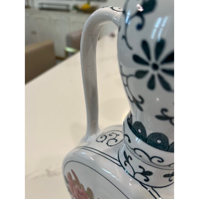 Vintage Pair of Floral Chinese Porcelain Moon Flasks (Urns, Vases) For Sale - Image 15 of 15