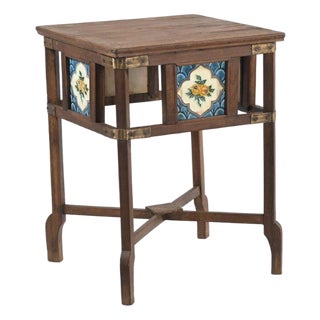 Vintage Indian Teakwood and Tile Side Table For Sale