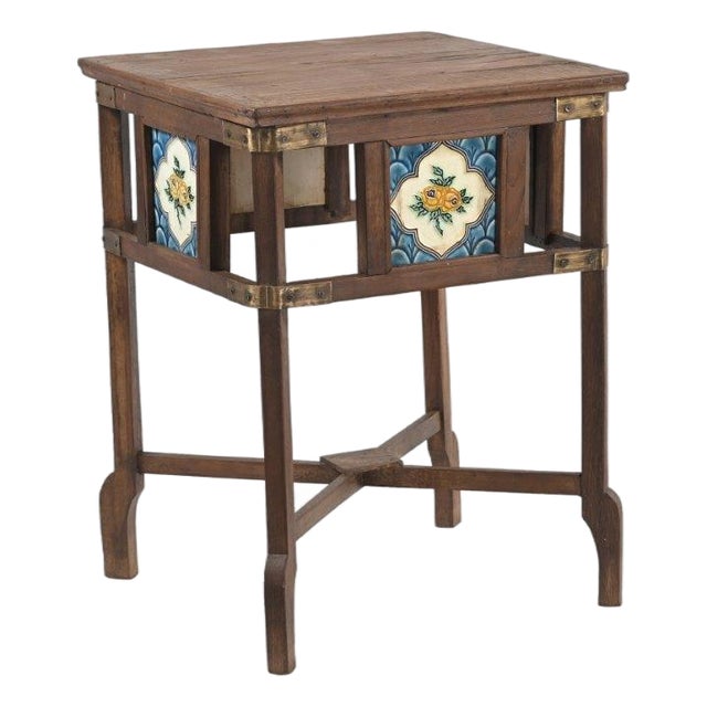 Vintage Indian Teakwood and Tile Side Table For Sale
