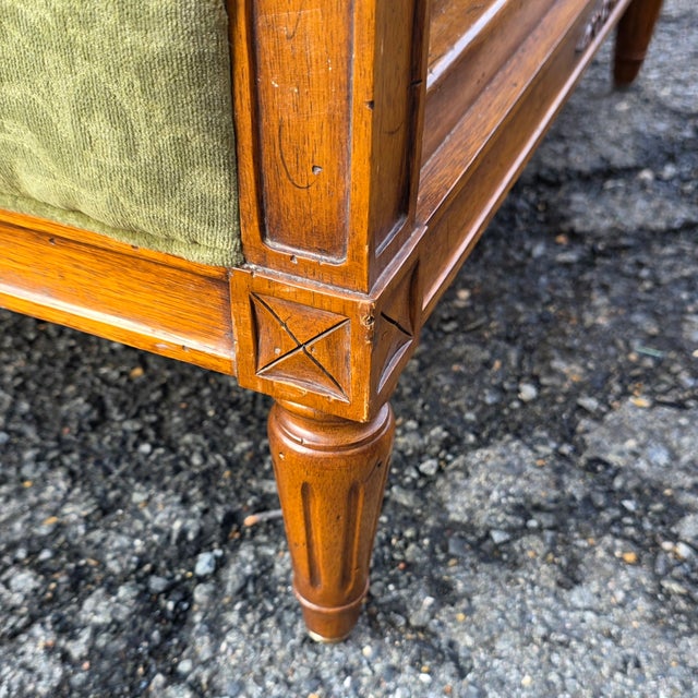 Green Mid 20th Century The Schoonbeck Co. Mid-Century French Louis XVI Style Walnut Caned Sofa With Loose Cushions and Bolster Pillow For Sale - Image 8 of 10