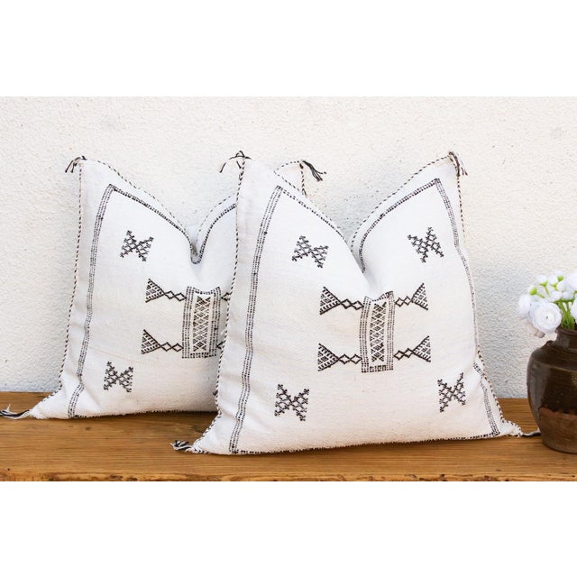 Pair of Charcoal Trail Cactus Silk Moroccan Pillows For Sale - Image 9 of 9