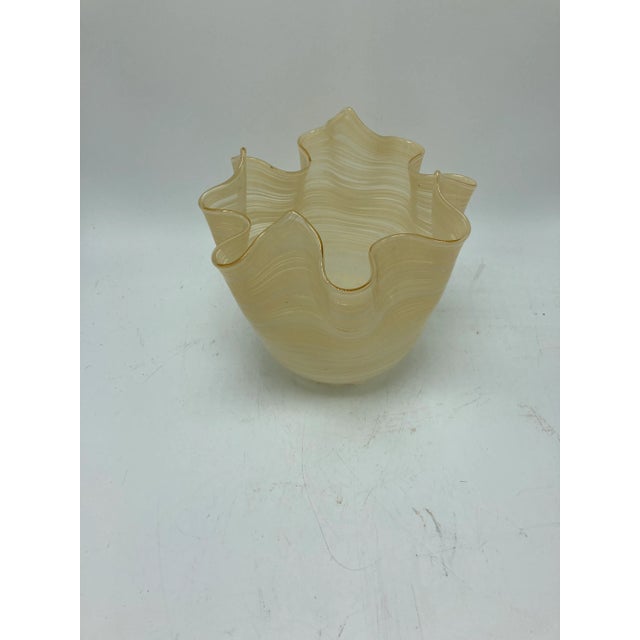 Metal Hand Blown Handkerchief Art Glass Bowl For Sale - Image 7 of 9