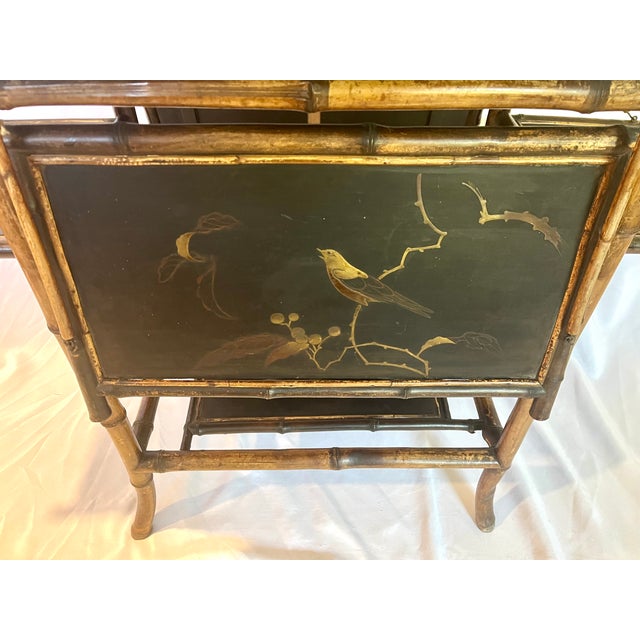 Brown Antique Scorched Bamboo Folding Trays Tea Table For Sale - Image 8 of 18