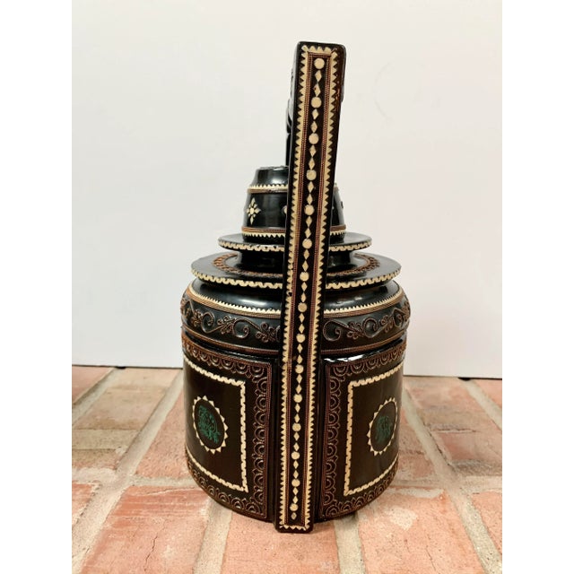 Vintage Burmese Lacquered Tiffin Food Carrier / Stacking Lunch Box For Sale In Chicago - Image 6 of 12